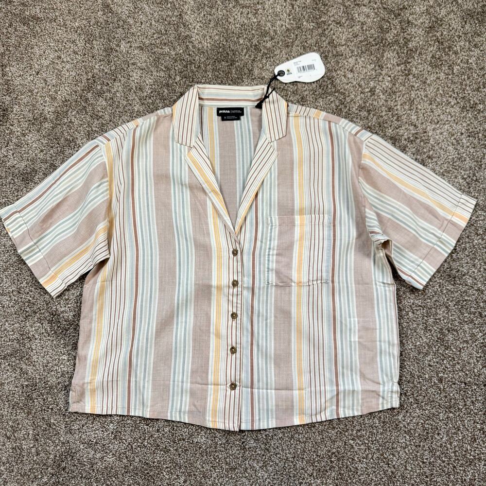 Prana Iguala Clay Striped Button Up Shirt Lightweight 100% Modal Women's Size S